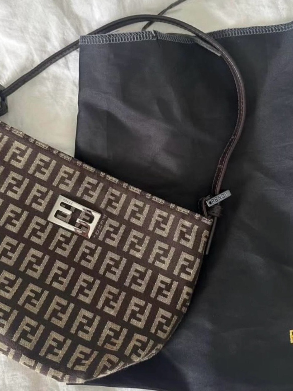 Authentic Fendi Brown FF Logo Mini Shoulder Bag